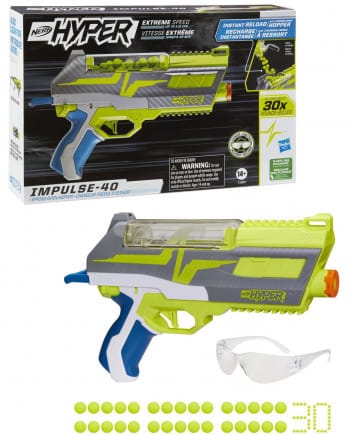 Nerf Hyper Impulse-40 Blaster, 30 Nerf Hyper Rounds, Spring-Open Instant Reload Hopper, Up To 110 FPS Velocity