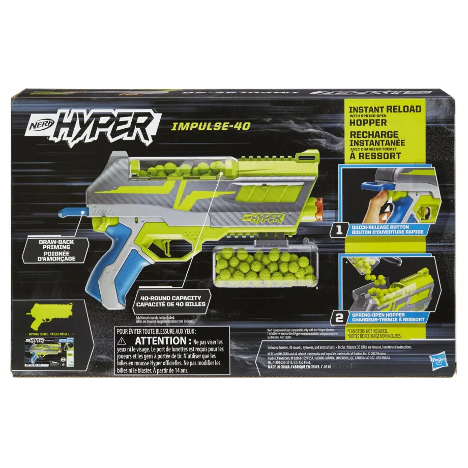 Nerf Hyper Impulse-40 Blaster, 30 Nerf Hyper Rounds, Spring-Open Instant Reload Hopper, Up To 110 FPS Velocity - Image 2