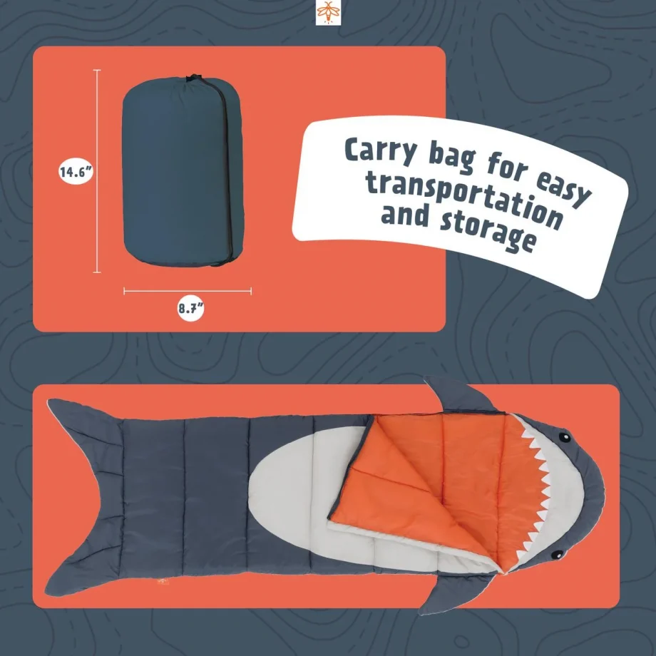 Firefly! Outdoor Gear Finn the Shark Kid's Sleeping Bag  Navy/Gray  - Image 4