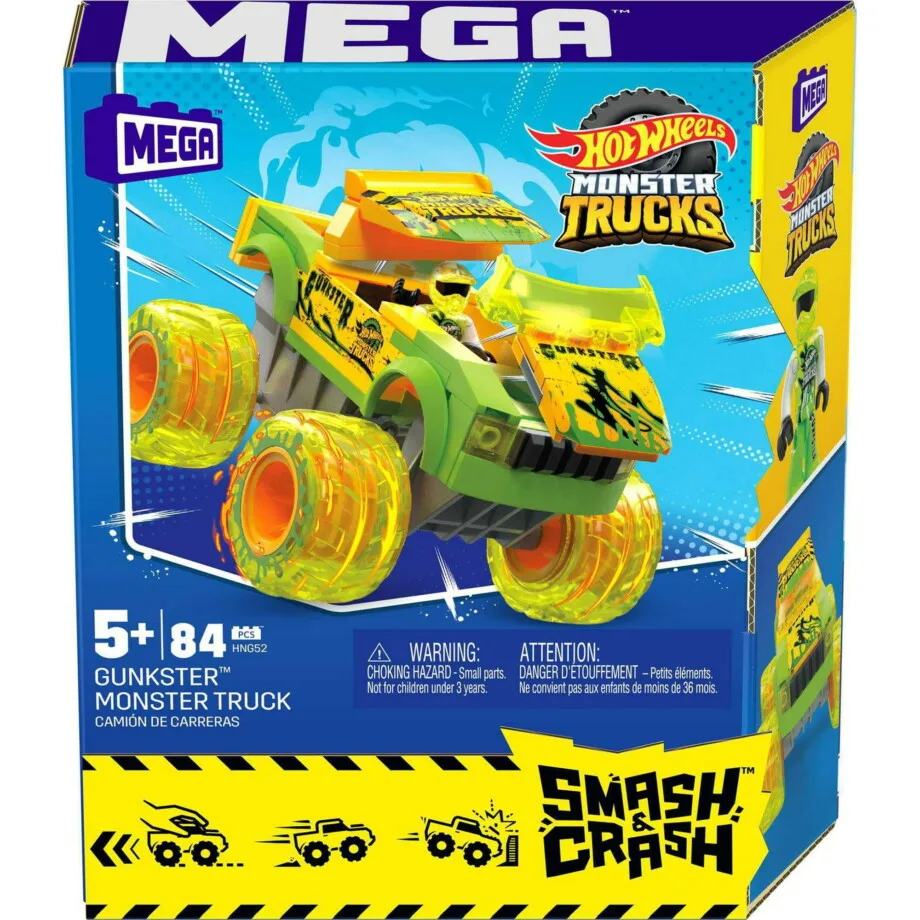 MEGA Hot Wheels Smash & Crash Gunkster Monster Truck Building Toy with 1 Figure - Image 2