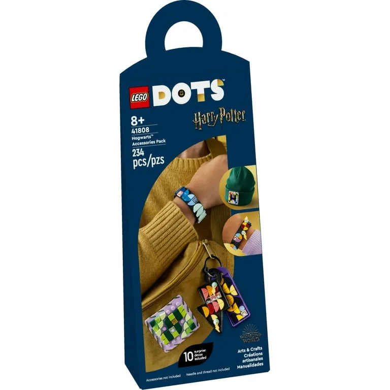LEGO DOTS Hogwarts Accessories Pack 41808, Harry Potter Themed Jewelry Making Kit with Bracelet, 2 Bag Tags and Stich-on Patch, DIY Craft Toy Set for Kids