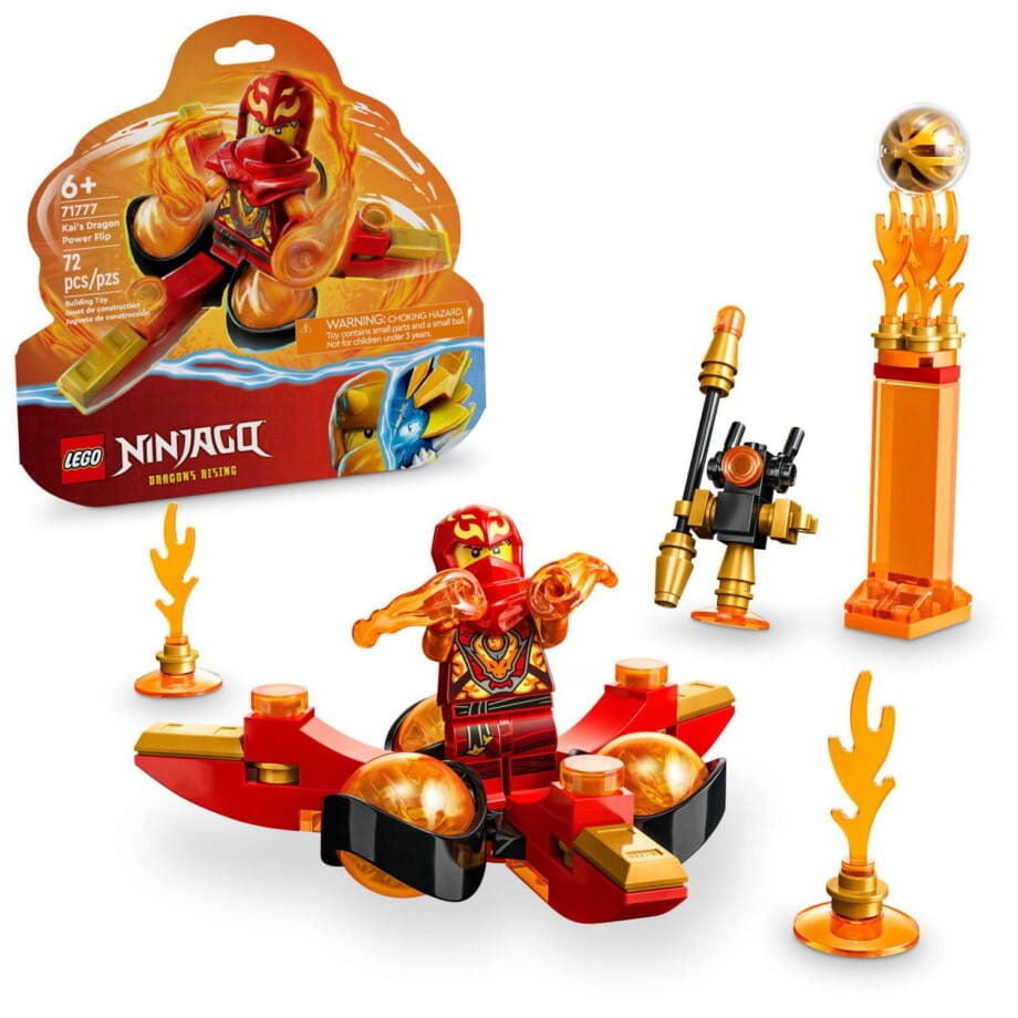 LEGO NINJAGO Kai’s Dragon Power Spinjitzu Flip 71777 Red Ninja Toy Building Set with Kai Minifigure