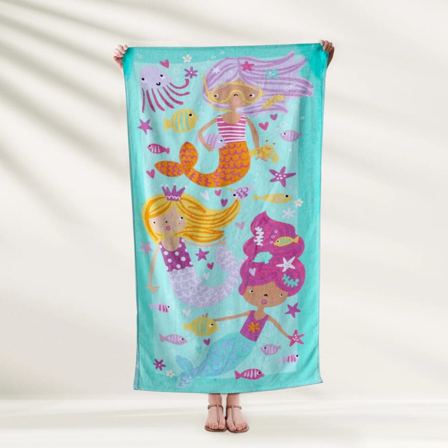 Mainstays Velour Beach Towel Mermaids Multi-Color 28x60 - Image 5