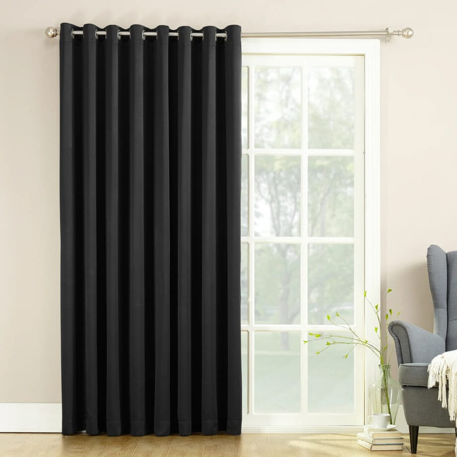 Faux Silk Panel Grommets Curtain 84" Black