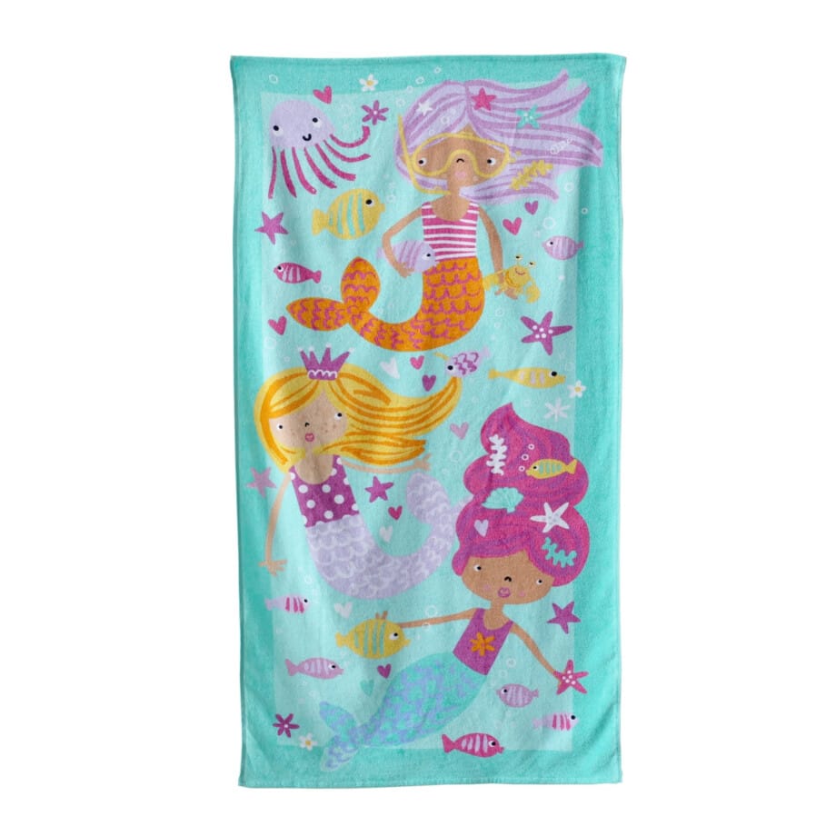 Mainstays Velour Beach Towel Mermaids Multi-Color 28x60