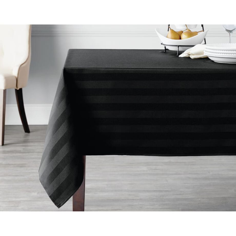 Hometrends Microfiber Stripe Tablecloth 60" x 84" Rectangle Black - Image 2