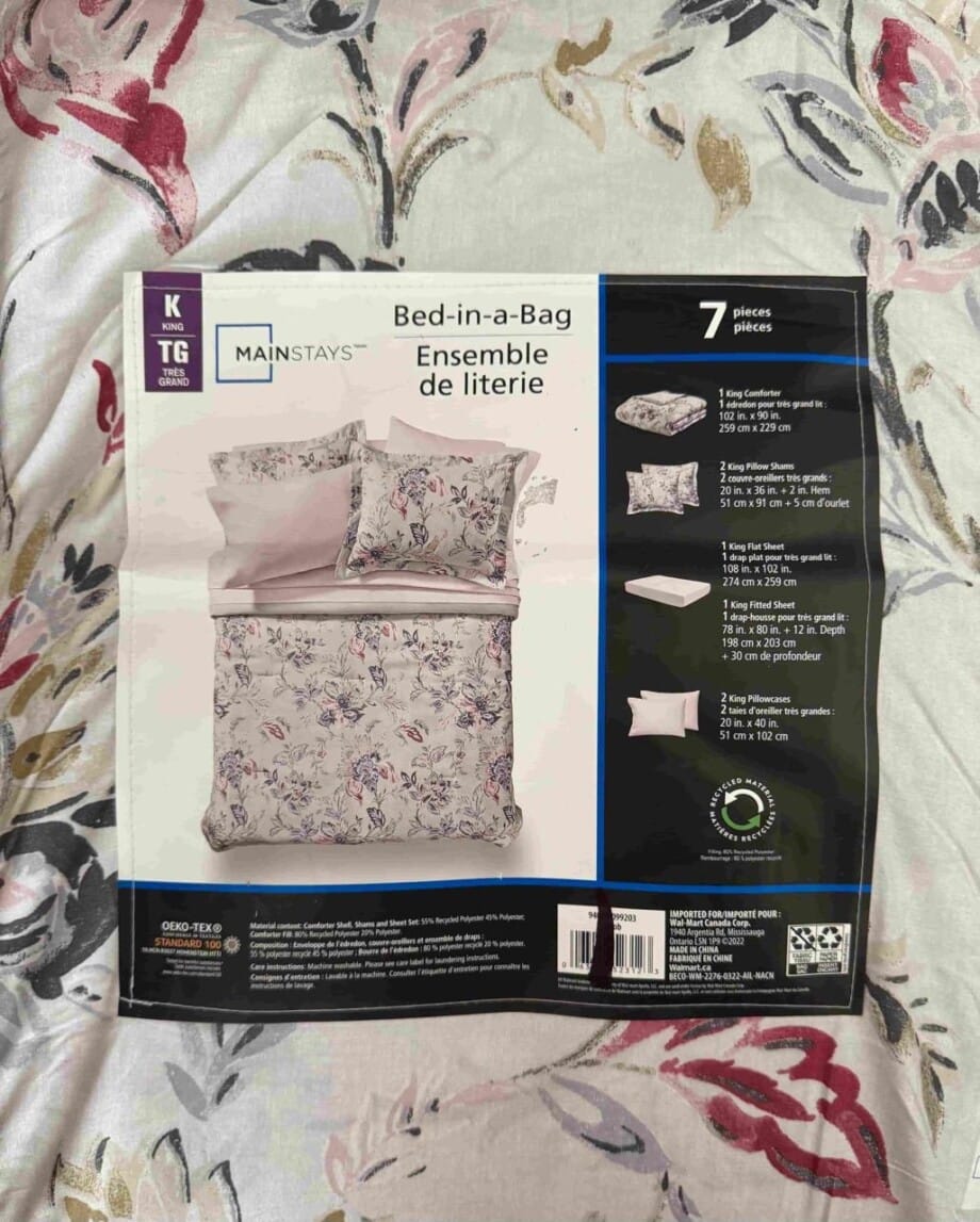 Mainstays in a Bag King Size 7 Pieces, Blush Pink and Grey Elegant Flowers Comforter Bedding Set for All Season (1 Comforter, 1 Flat Sheet, 1 Fitted Sheet, 2 Pillow Shams and 2 Pillowcases)