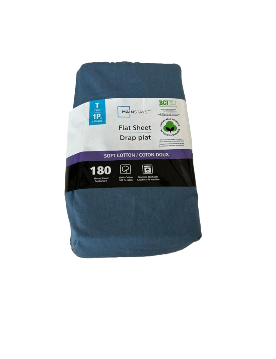 Mainstays Twin Flat Sheet Drap Flat Blue 66" x 96"