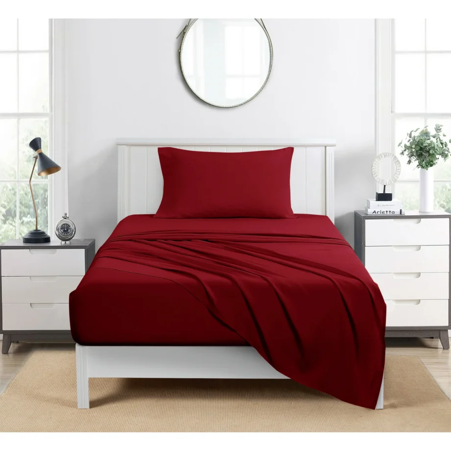 Mainstays Double Fitted Sheet Soft Cotton 54" x 75", Red