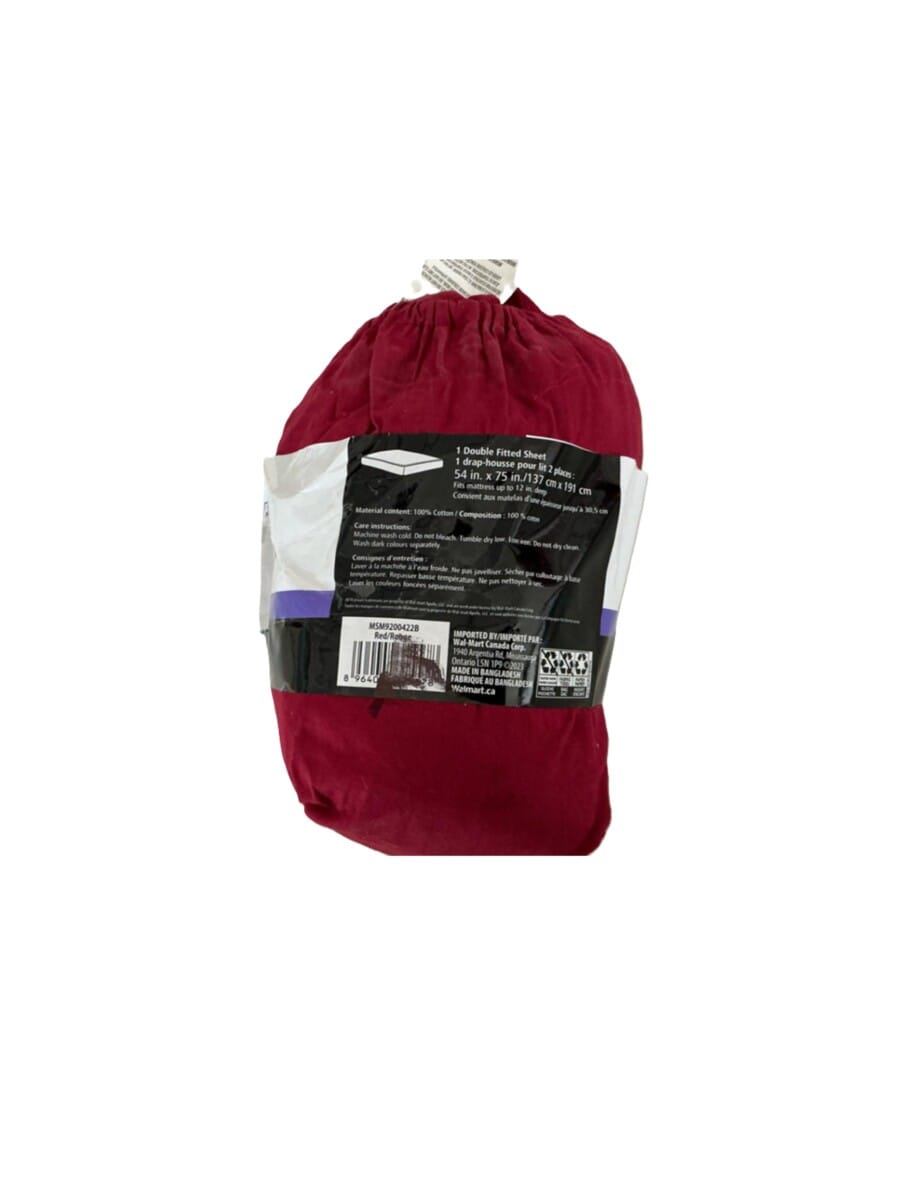 Mainstays Double Fitted Sheet Soft Cotton 54" x 75", Red - Image 5