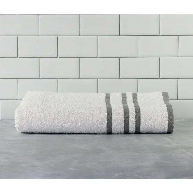 Mainstays Basic Bath Collection - Adult Single Bath Towel, White Stripe - Image 2