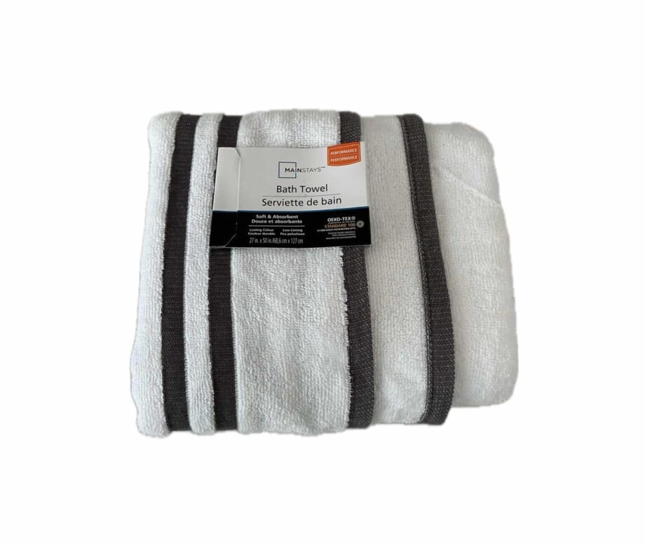 Mainstays Basic Bath Collection - Adult Single Bath Towel, White Stripe
