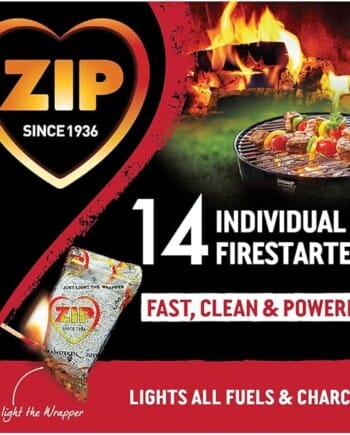 ZIP Firestarters Individually Wrapped Lights All Fuels & Charcoal Safe, Odorless, Convenient 14 Count