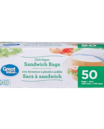 Great Value Zipper Sandwich Bags, 50 Bags, 165 x 149 mm
