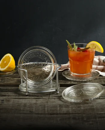 Mason Craft & More 7 Piece Glass Coasters Set with Metal Organizer