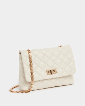 Time & Tru Quilted Shoulder Bag with Chain Strap and Twist Lock Closure
