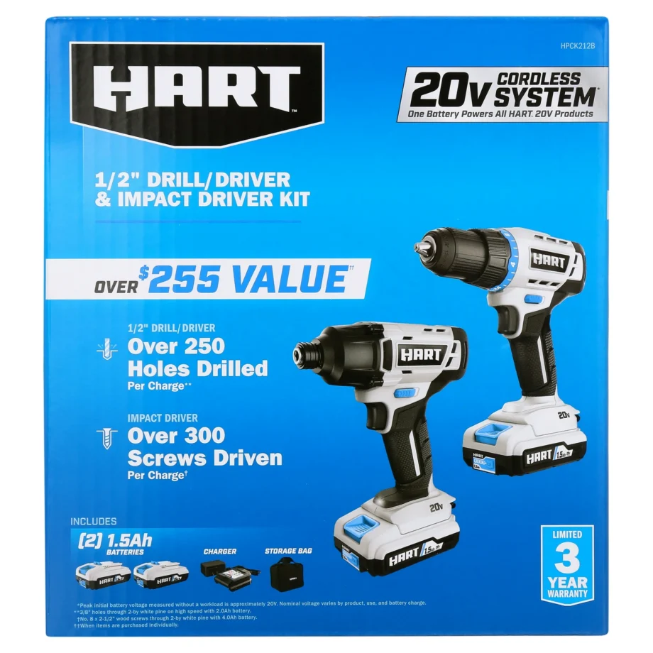 HART 20V Drill/Impact Kit 1.5Ah Lithium-Ion Batteries, 3-Jaw - Batteries not Included - Image 14