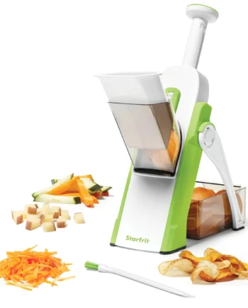 Starfrit Pump'n'Slice - Vertical Mandoline, Food Chopper, Slicer - Safe Enclosed Blades - Folds for Storage | Cleaning Tool -2-in-1