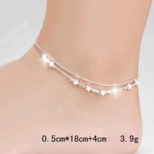 fashion jewelry double powder beads and stars silver plated anklets (silver)