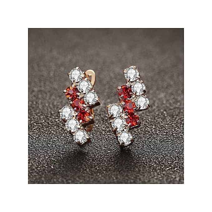 earring for women 1 pair of 18 k gold irregular geometrical sterling silver crystal stud 21*9 mm (red)