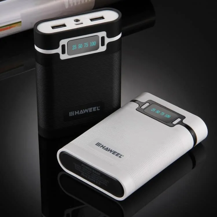 haweel diy 4x 18650 battery (not included) 10000mah power bank shell box with 2x usb output & display