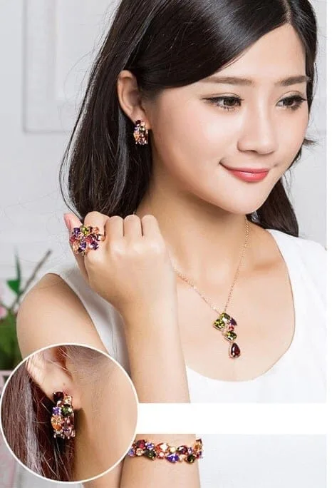 colorful zircon earrings stud jewelry for women and girls (silver)