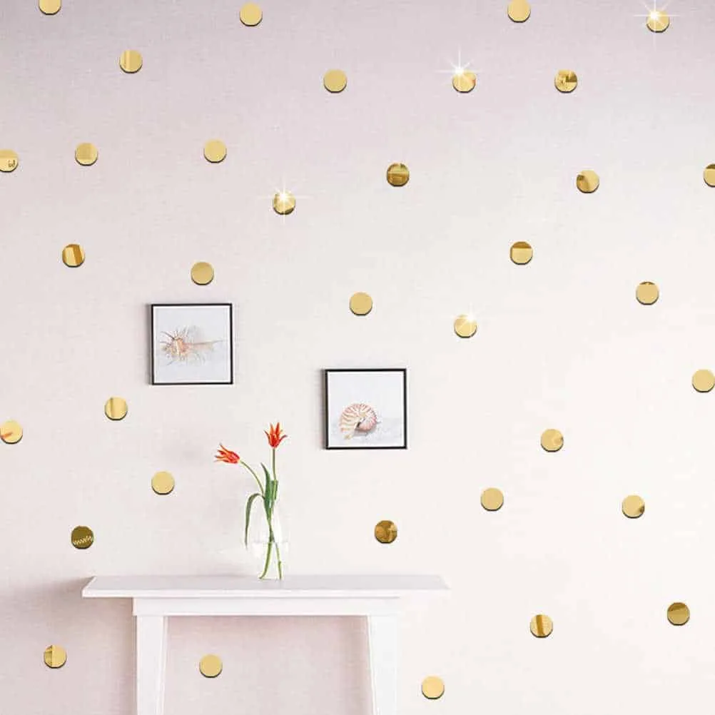100 pcs 3d diy acrylic mirror wall sticker round shape stickers decal mosaic mirror room home decor (gold)