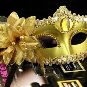 Halloween Masquerade Party Dance Plating Side Flower Feather Venice Princess Mask (Gold)