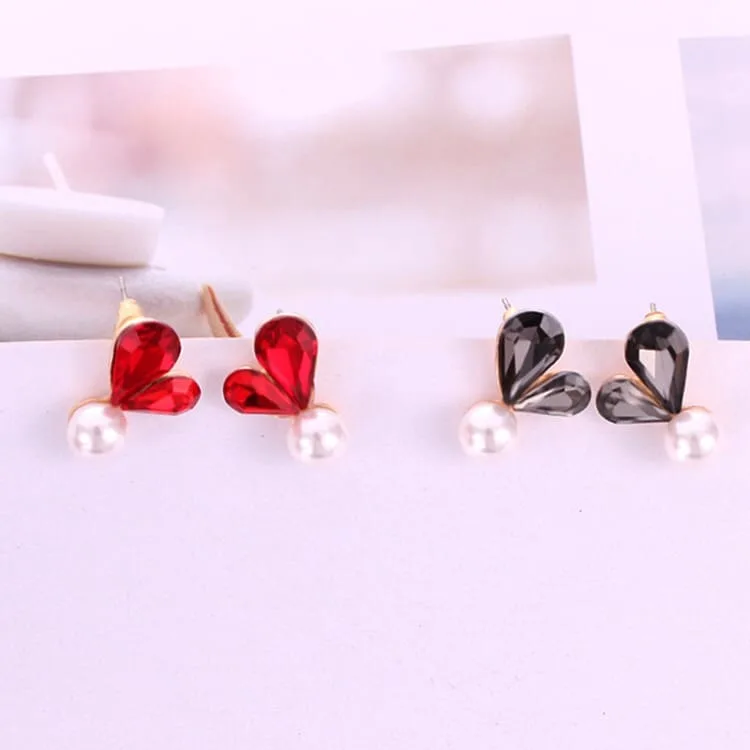 ladies sweet cute shining heart full luster bead earring studs (grey)