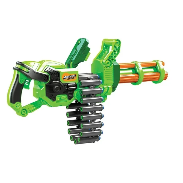 adventure force scorpion rotating barrel auto gatling blaster, green, motorized blaster with 20 universal darts