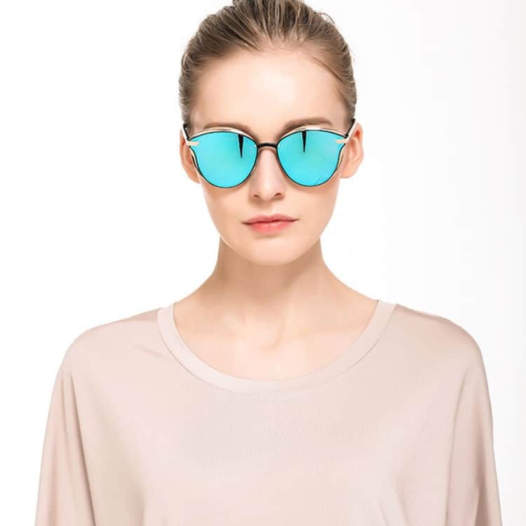 women fashion retro round metal frame uv400 polarized sunglasses (blue)