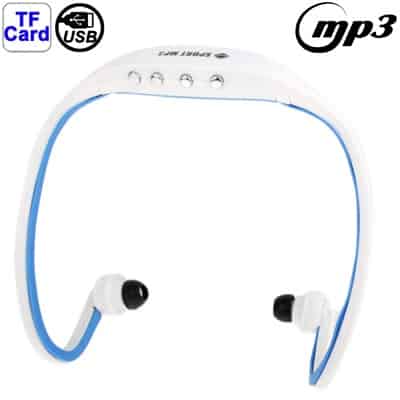 sport mp3 wma music player tf/ micro sd card slot wireless headset headphone earphone (white + blue)