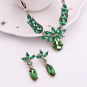 wreath diamond shape necklace earrings ladies innovative novel fashion jewelry set (green)