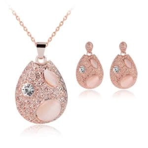 fashion beautiful diamond shape droplet type necklace earrings jewelry set 3 in 1 for women