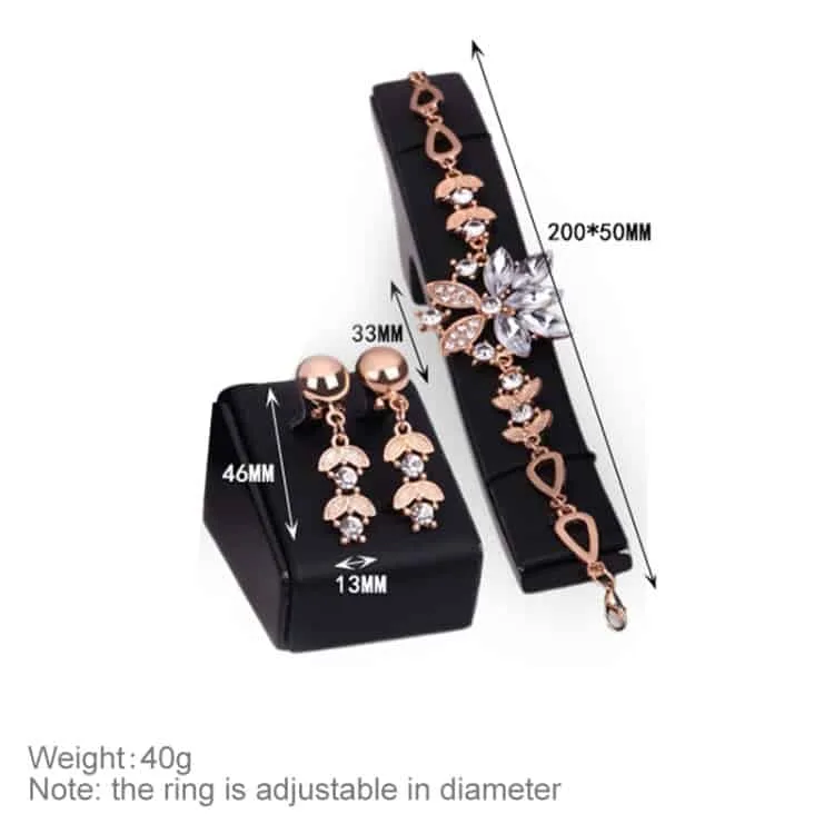 fashion diamond shape leaves flowers bracelets earrings jewelry 2 pcs set for women (white)