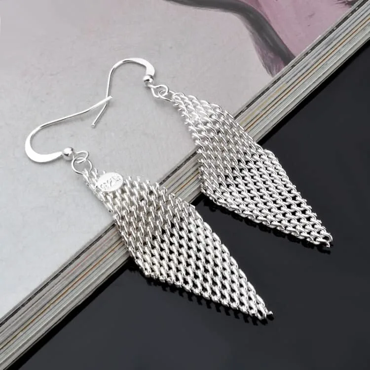 fashion queen temperament rhombus mesh earrings (silver)