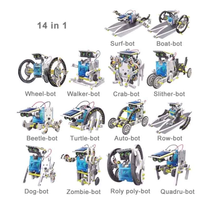14 in 1 diy solar powered robot plastic block assembling puzzle
