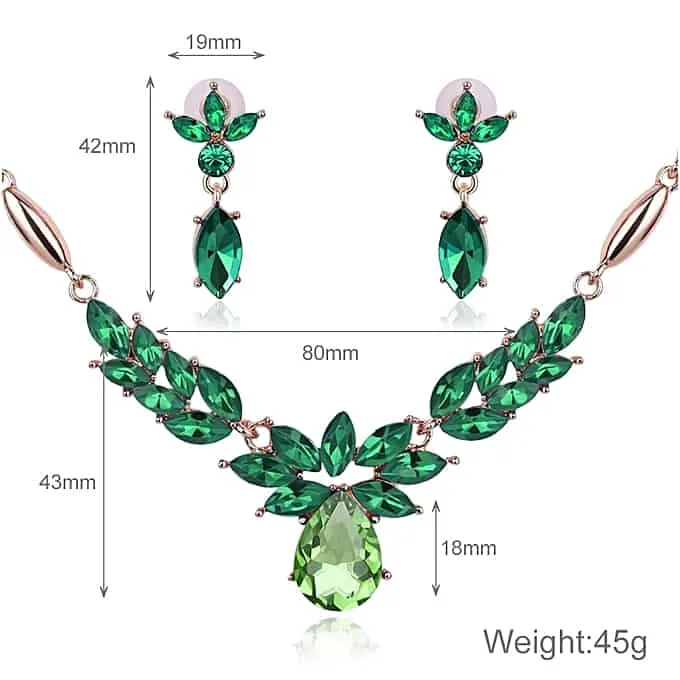 wreath diamond shape necklace earrings ladies innovative novel fashion jewelry set (green)