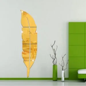 diy feather style acrylic mirror wall stickers home room mural decoration art wall sticker size 30*120cm (gold)