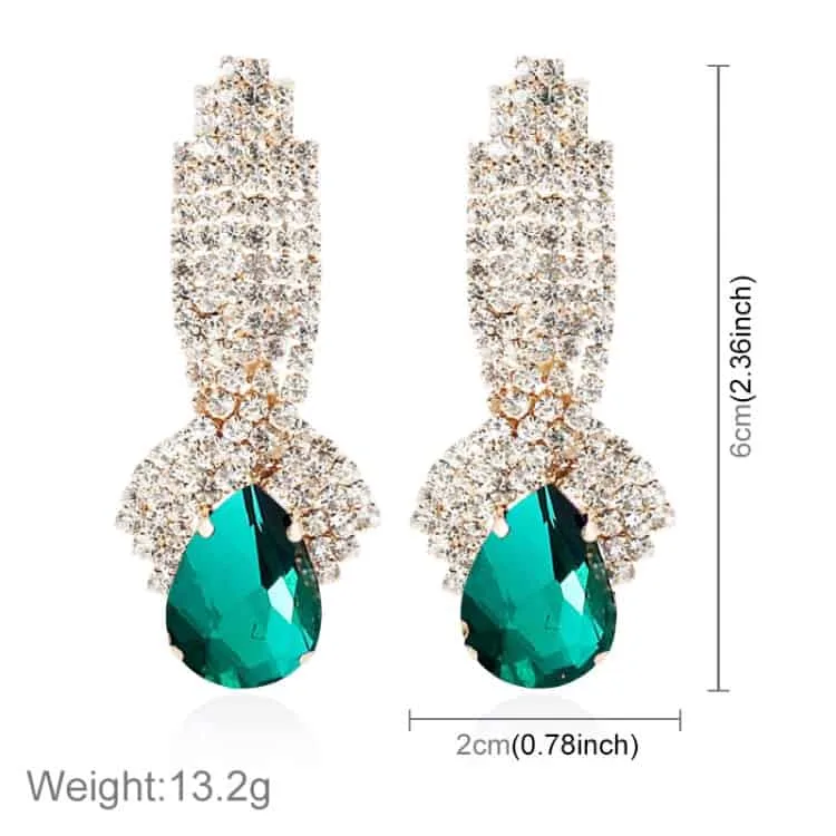 ladies vintage luxury diamond shape drop long earrings 1 pair (green) ladies vintage luxury diamond shape drop long earrings 1 pair (green)