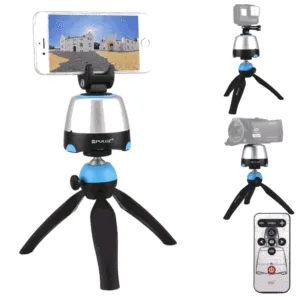 360 degree rotation panoramic head + tripod mount + gopro clamp + phone clamp with remote controller for smartphones, gopro, dslr cameras from puluz electronic (blue)
