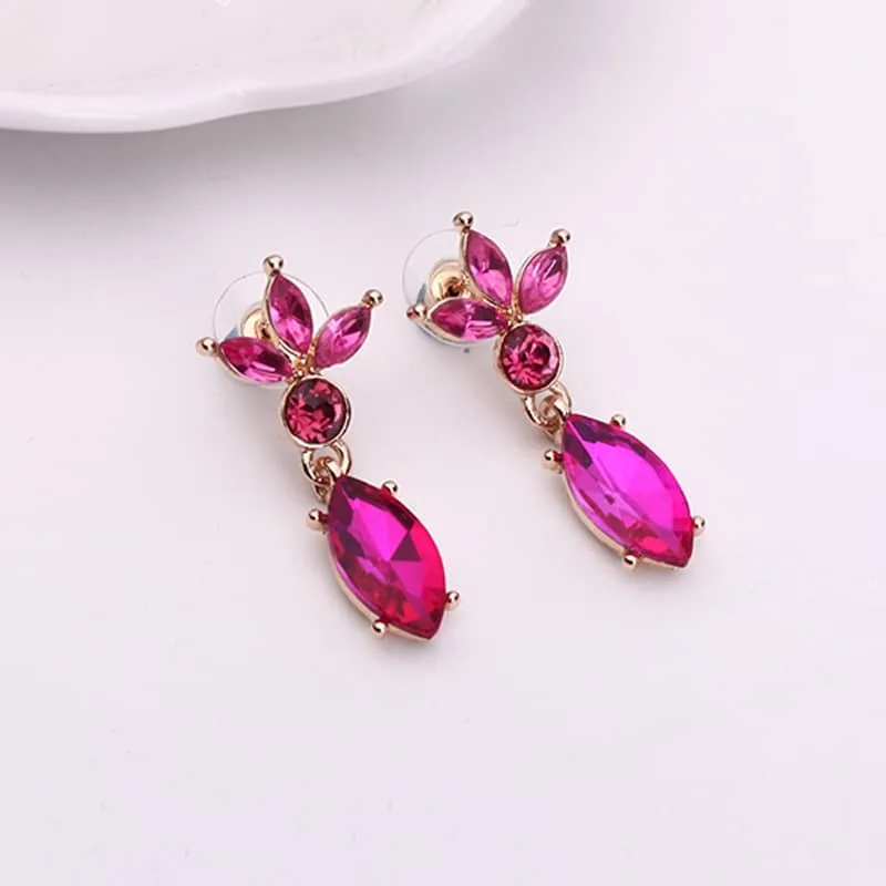 wreath diamond shape necklace earrings ladies innovative novel fashion jewelry set (rose red)