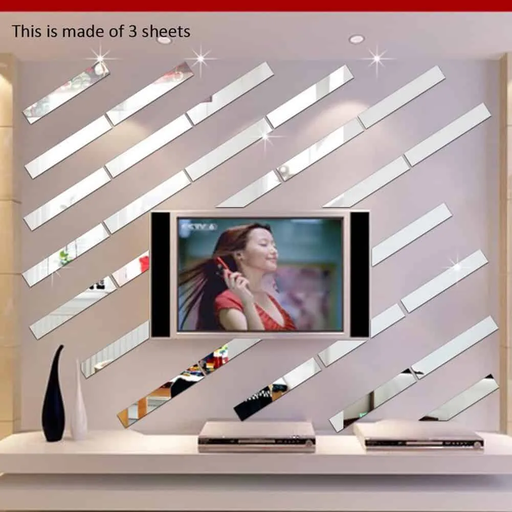 funlife(tm) 10pcs long rectangle bar mirror wall sticker,removable home decor,modern acrylic wall border decal tv background