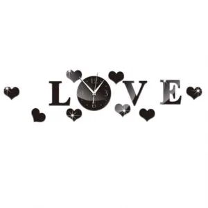 creative love clock acrylic mirror diy wall sticker (black)