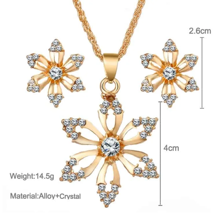 diamond shape flower bridal necklace earrings three piece (gold) diamond shape flower bridal necklace earrings three piece (gold)