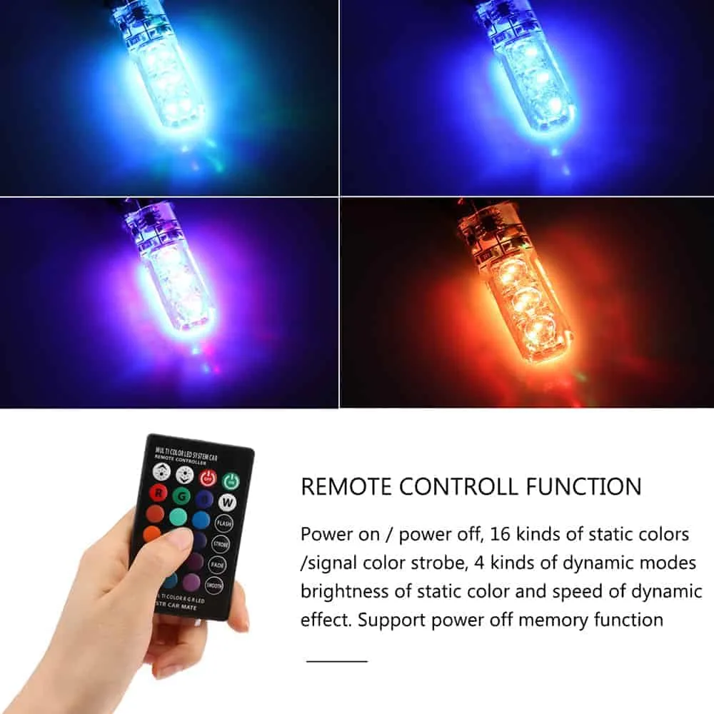 light bulb 2 pcs t10 2w auto flash strobe fade smooth remote controlled colorful led clearance decorative light, dc 12v