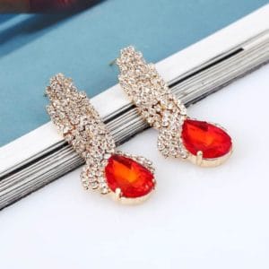 ladies vintage luxury diamond shape drop long earrings 1 pair (red)