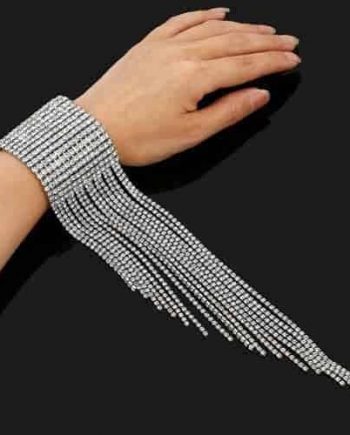 Luxury Fashion Multi-row Shining Diamond Tassel Nightclub Stage Performance Bracelet Jewelry (Platinum)