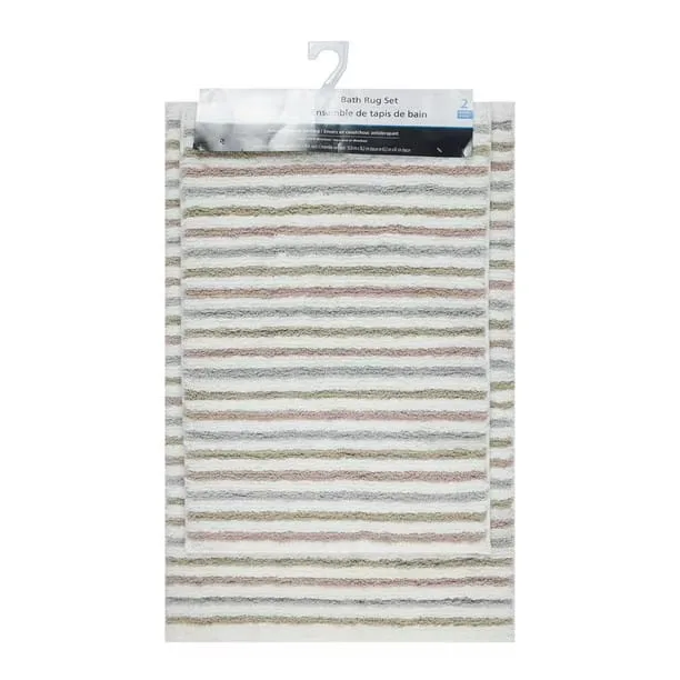 mainstays coral multi color stripe tufted 2 piece bath rug set