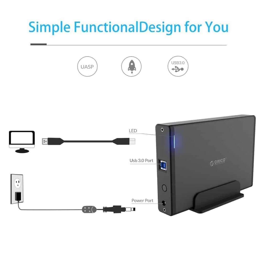 vertical aluminum external hard drive enclosure storage case hard drive dock for 3.5 inch sata hdd orico 7688u3 (black)